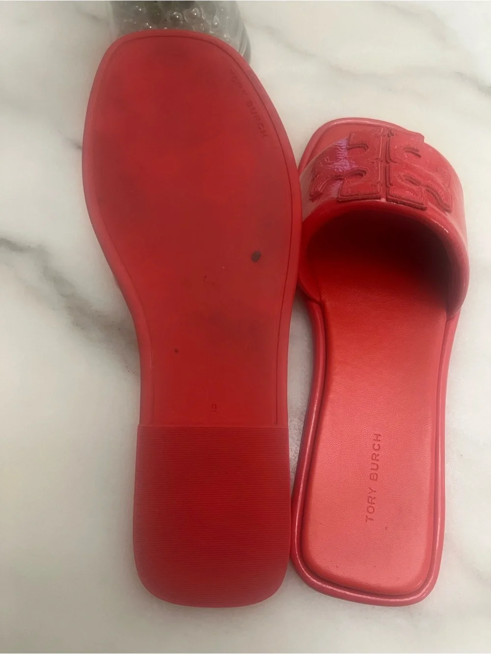 Tory Burch Coral-Red Logo Slide Sandals